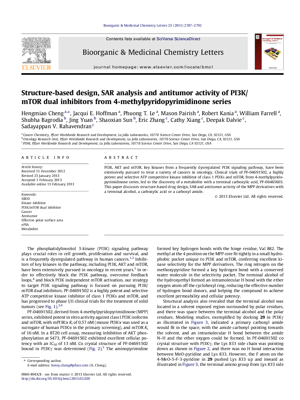 Structure-based design, SAR analysis and antitumor activity of PI3K/mTOR dual inhibitors from 4-methylpyridopyrimidinone series