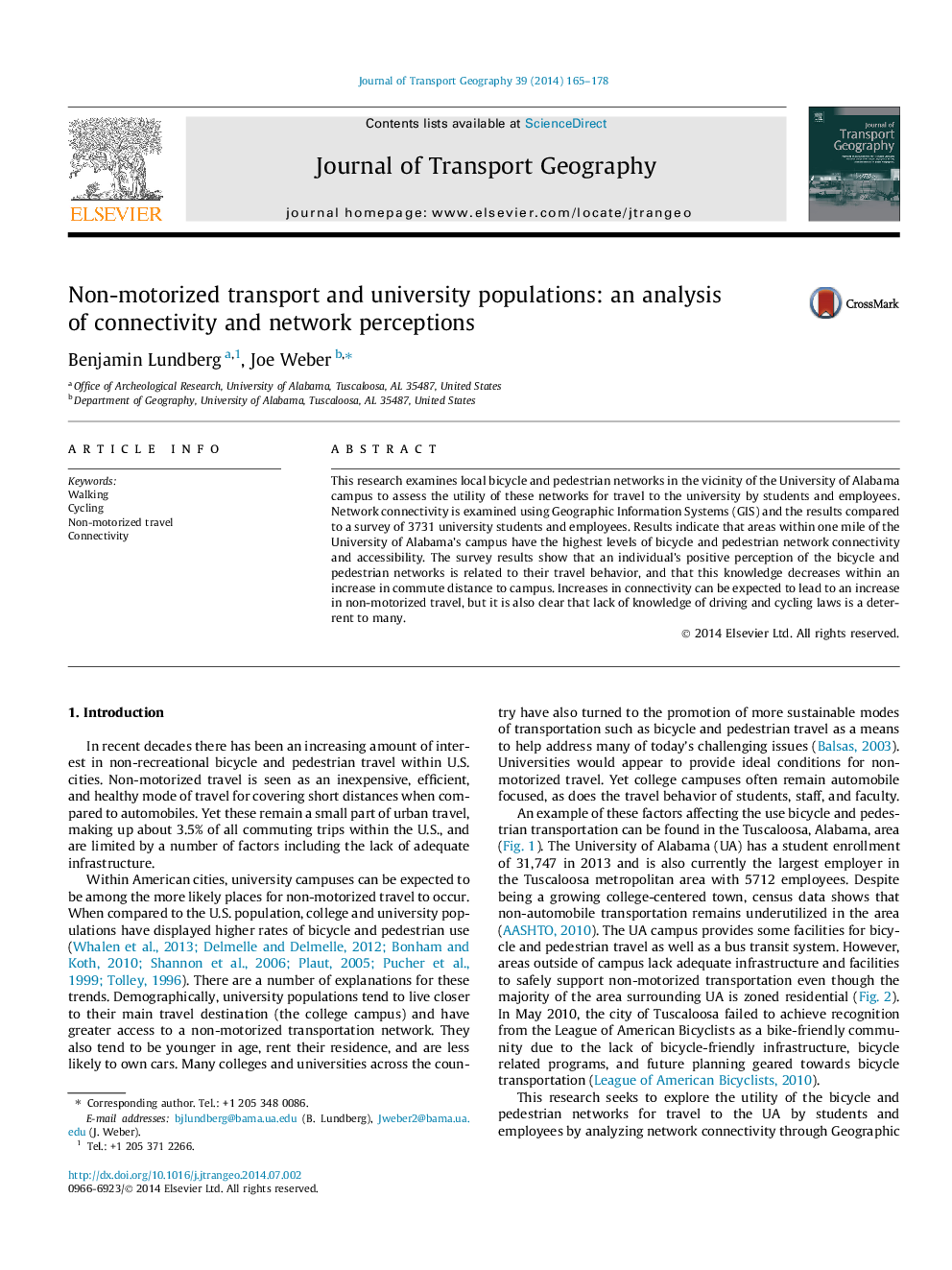 Non-motorized transport and university populations: an analysis of connectivity and network perceptions