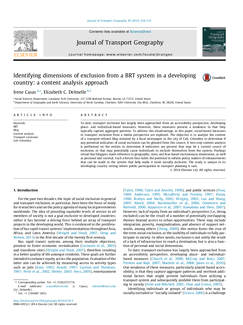 Identifying dimensions of exclusion from a BRT system in a developing country: a content analysis approach