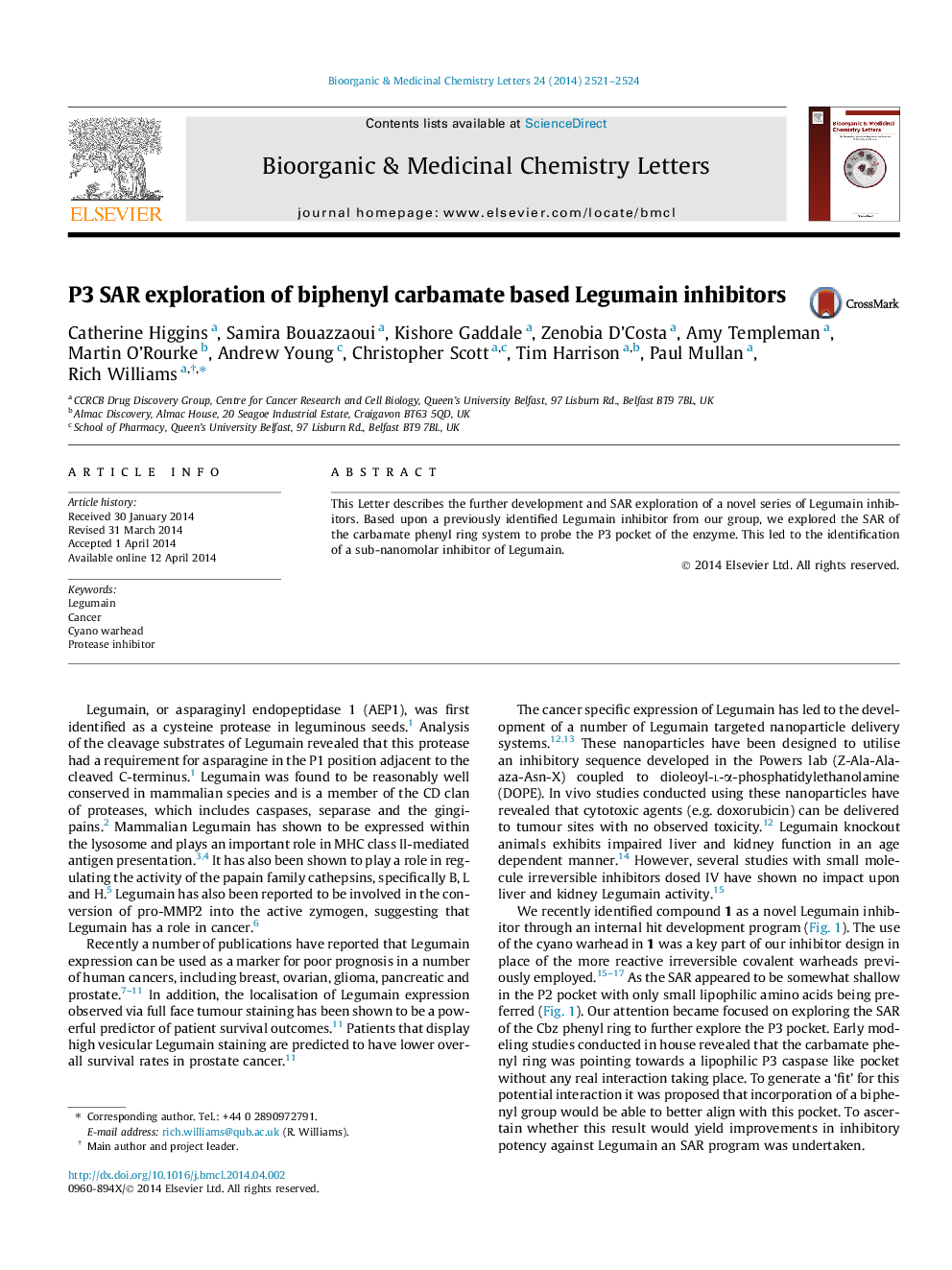 P3 SAR exploration of biphenyl carbamate based Legumain inhibitors