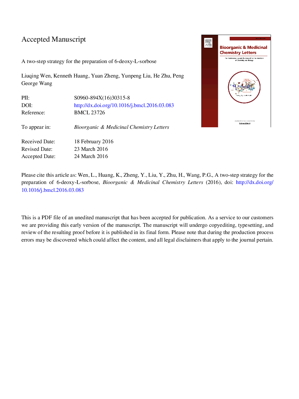 A two-step strategy for the preparation of 6-deoxy-l-sorbose