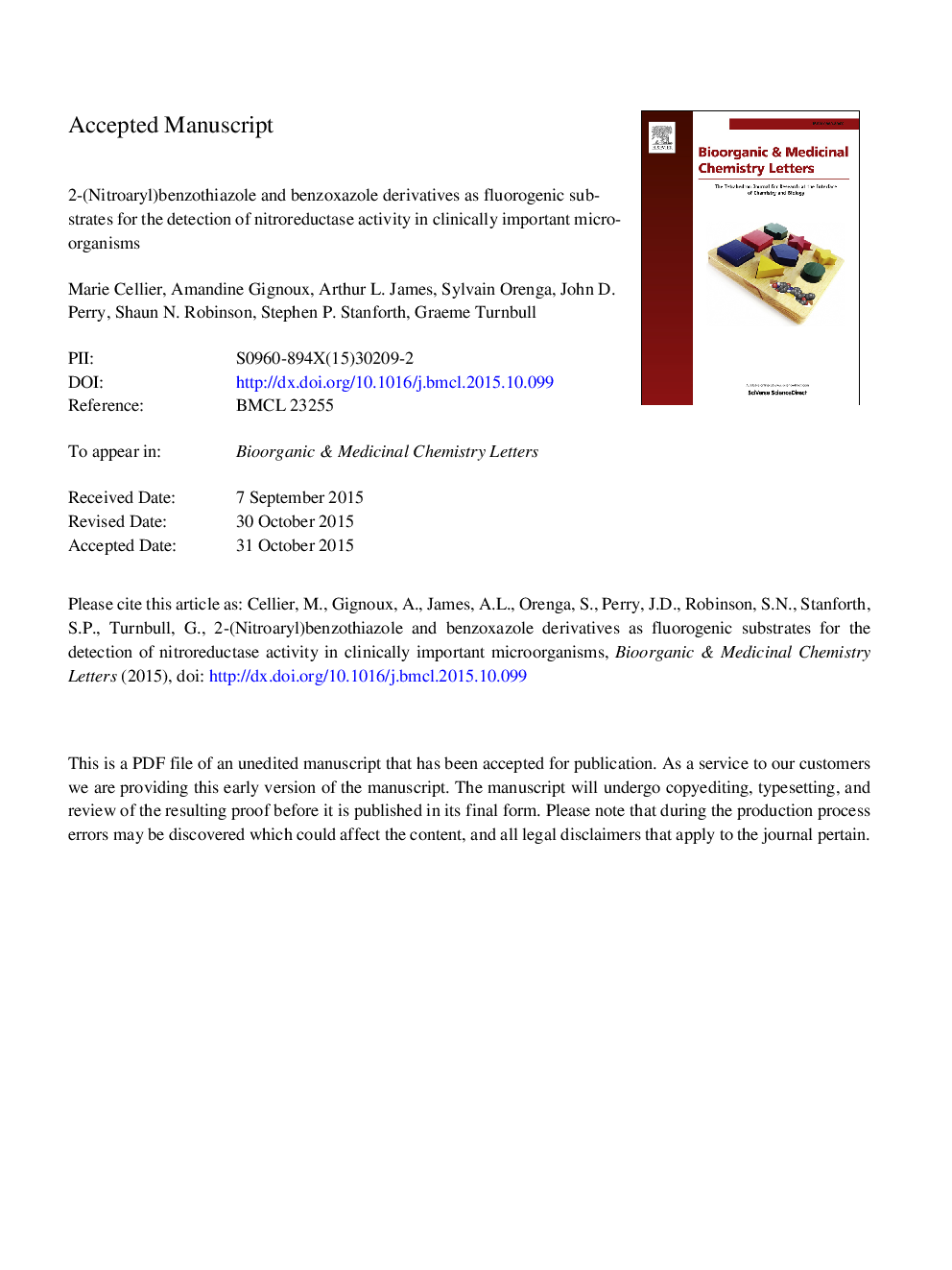 2-(Nitroaryl)benzothiazole and benzoxazole derivatives as fluorogenic substrates for the detection of nitroreductase activity in clinically important microorganisms