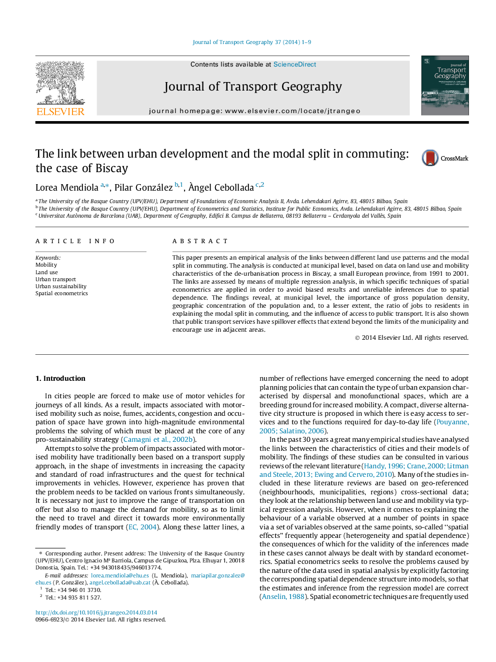 The link between urban development and the modal split in commuting: the case of Biscay