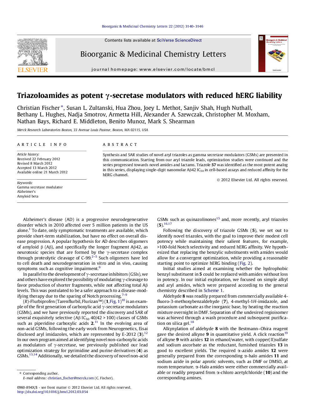 Triazoloamides as potent Î³-secretase modulators with reduced hERG liability