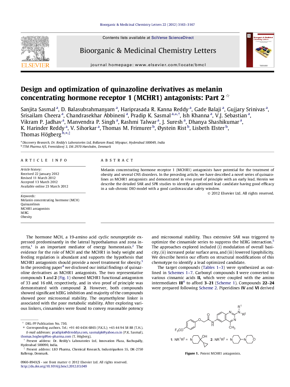 Design and optimization of quinazoline derivatives as melanin concentrating hormone receptor 1 (MCHR1) antagonists: Part 2