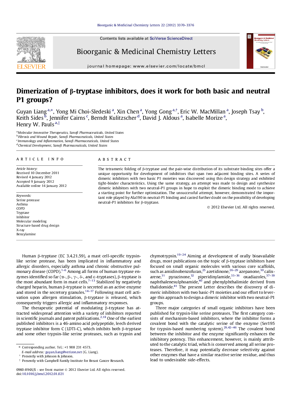 Dimerization of Î²-tryptase inhibitors, does it work for both basic and neutral P1 groups?