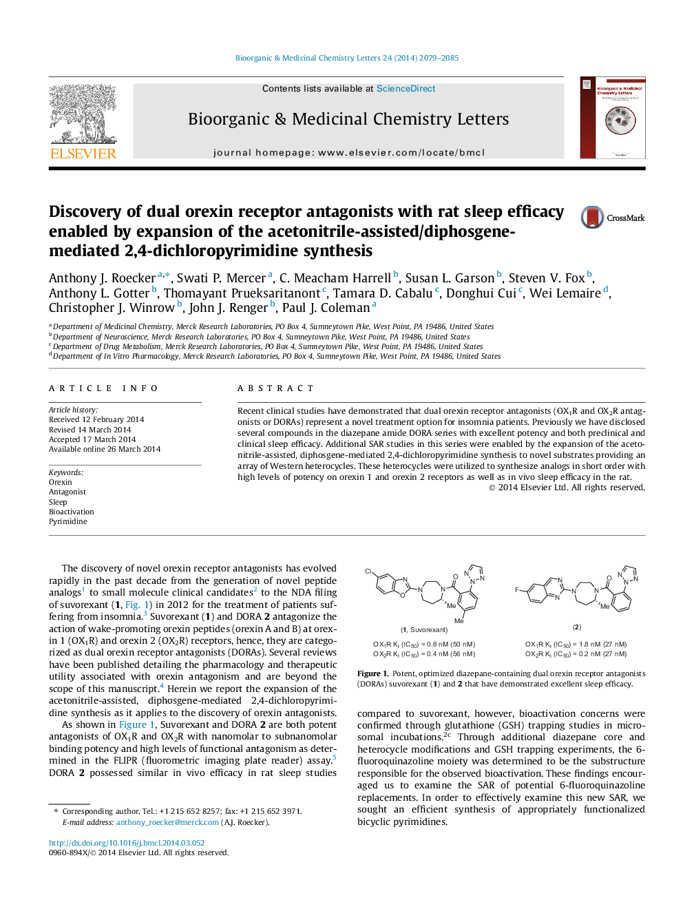کشف دوتا از آنتاگونیست های گیرنده اکسین با اثربخشی خواب موش توسط گسترش سنتز 2،4-دی هلوپریریمیدین با استفاده از استونیتریل / متفرقه 