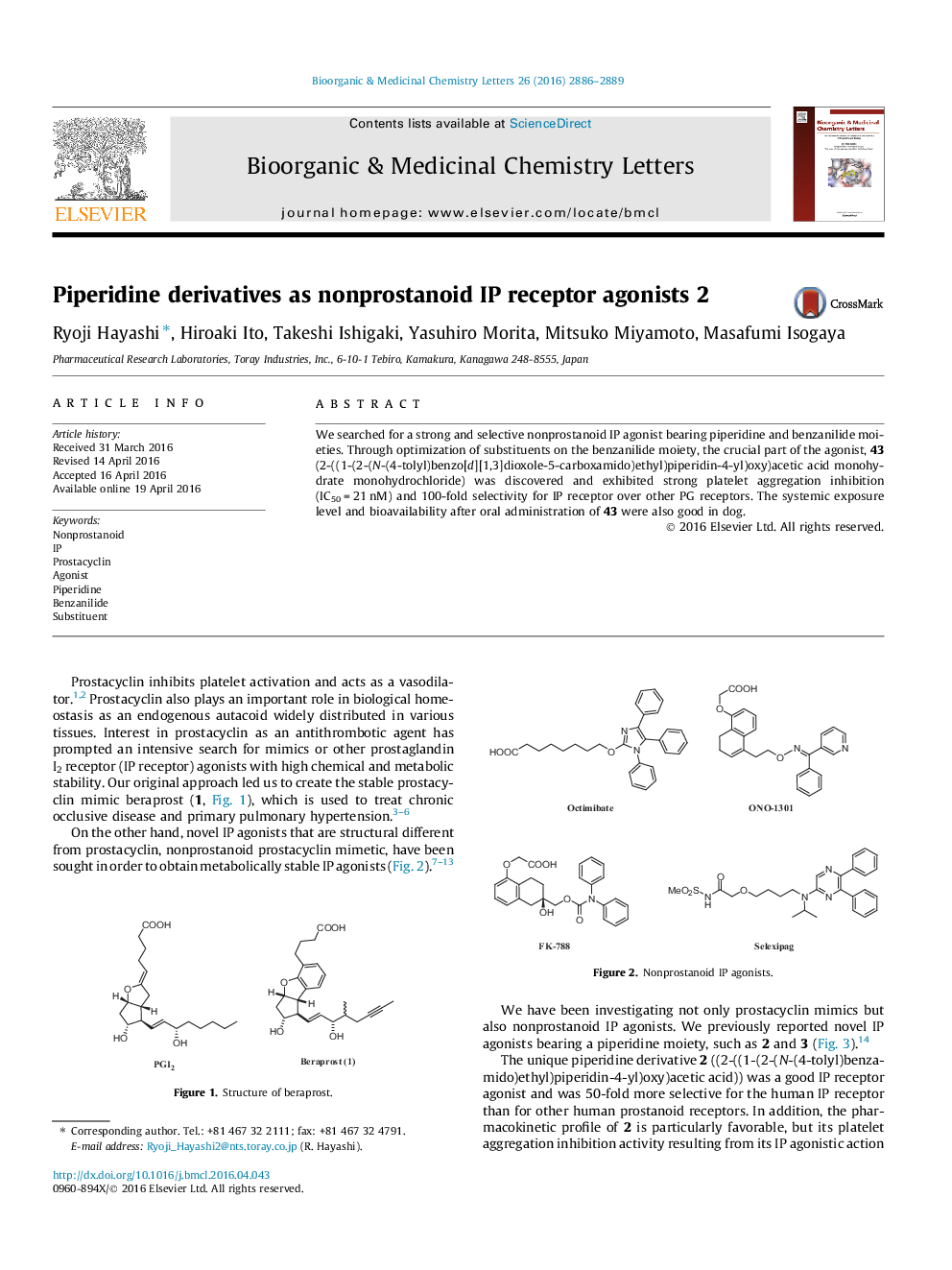 Piperidine derivatives as nonprostanoid IP receptor agonists 2