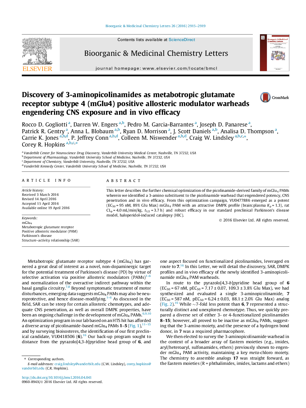 Discovery of 3-aminopicolinamides as metabotropic glutamate receptor subtype 4 (mGlu4) positive allosteric modulator warheads engendering CNS exposure and in vivo efficacy