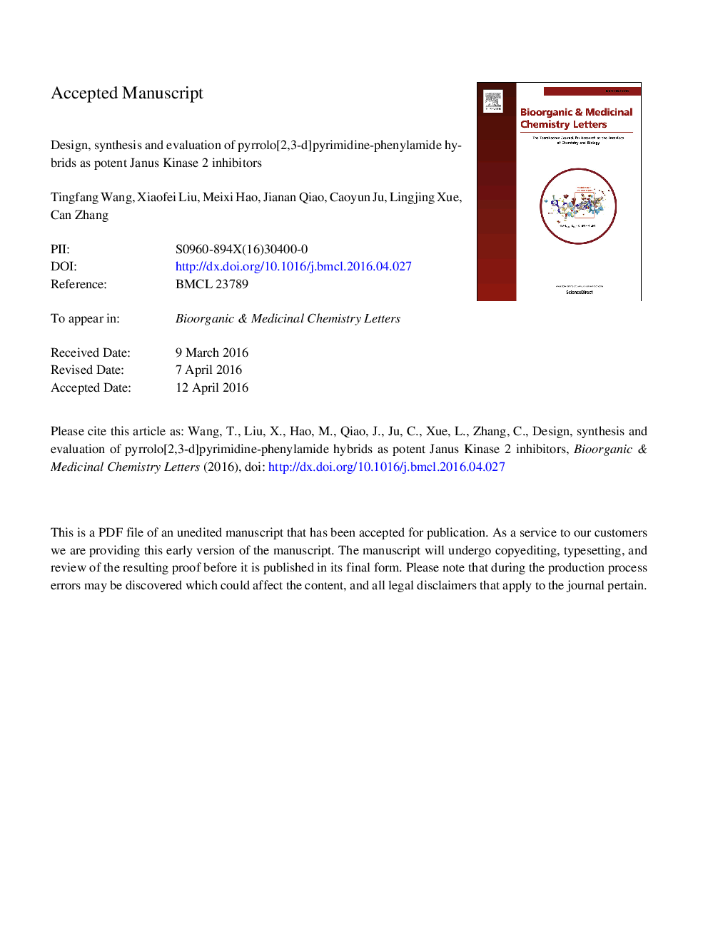 Design, synthesis and evaluation of pyrrolo[2,3-d]pyrimidine-phenylamide hybrids as potent Janus kinase 2 inhibitors