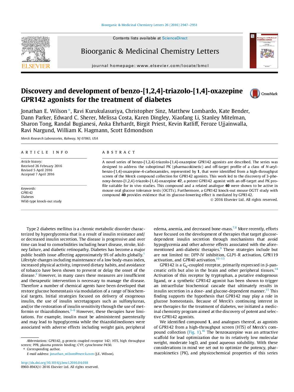 Discovery and development of benzo-[1,2,4]-triazolo-[1,4]-oxazepine GPR142 agonists for the treatment of diabetes