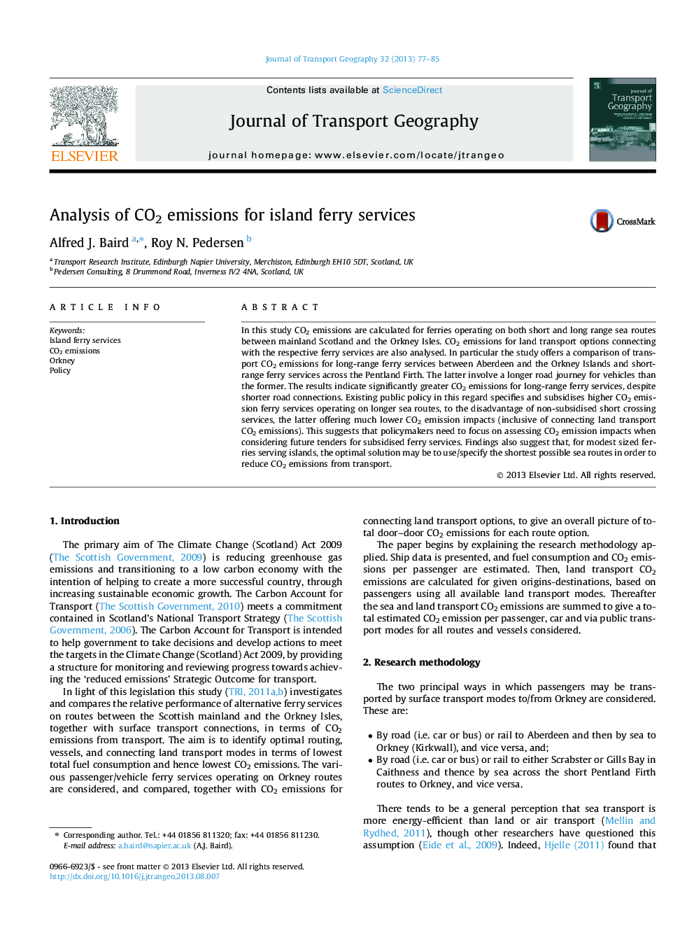 Analysis of CO2 emissions for island ferry services