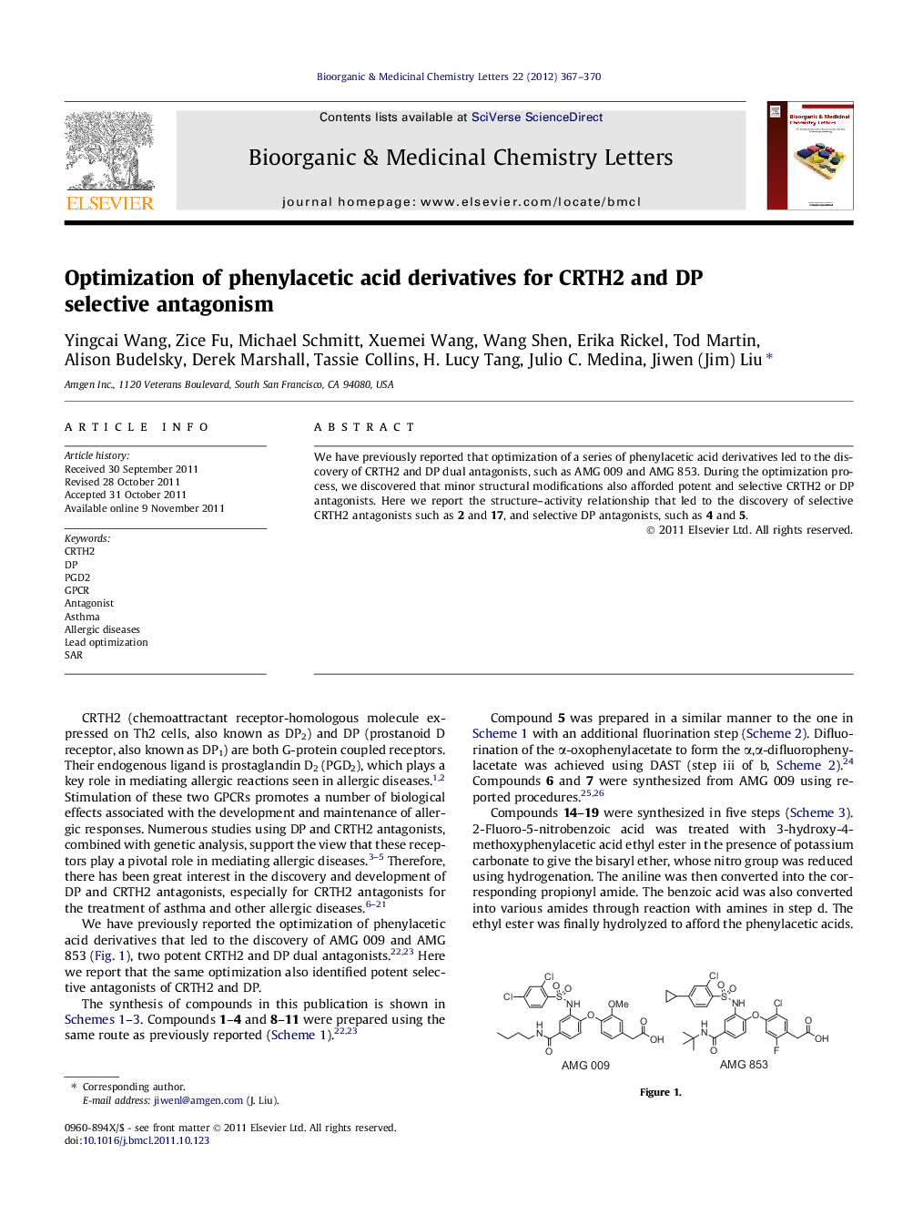 Optimization of phenylacetic acid derivatives for CRTH2 and DP selective antagonism