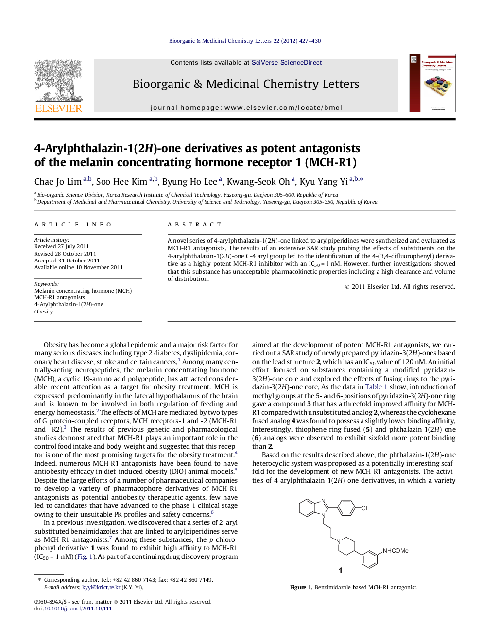 4-Arylphthalazin-1(2H)-one derivatives as potent antagonists of the melanin concentrating hormone receptor 1 (MCH-R1)