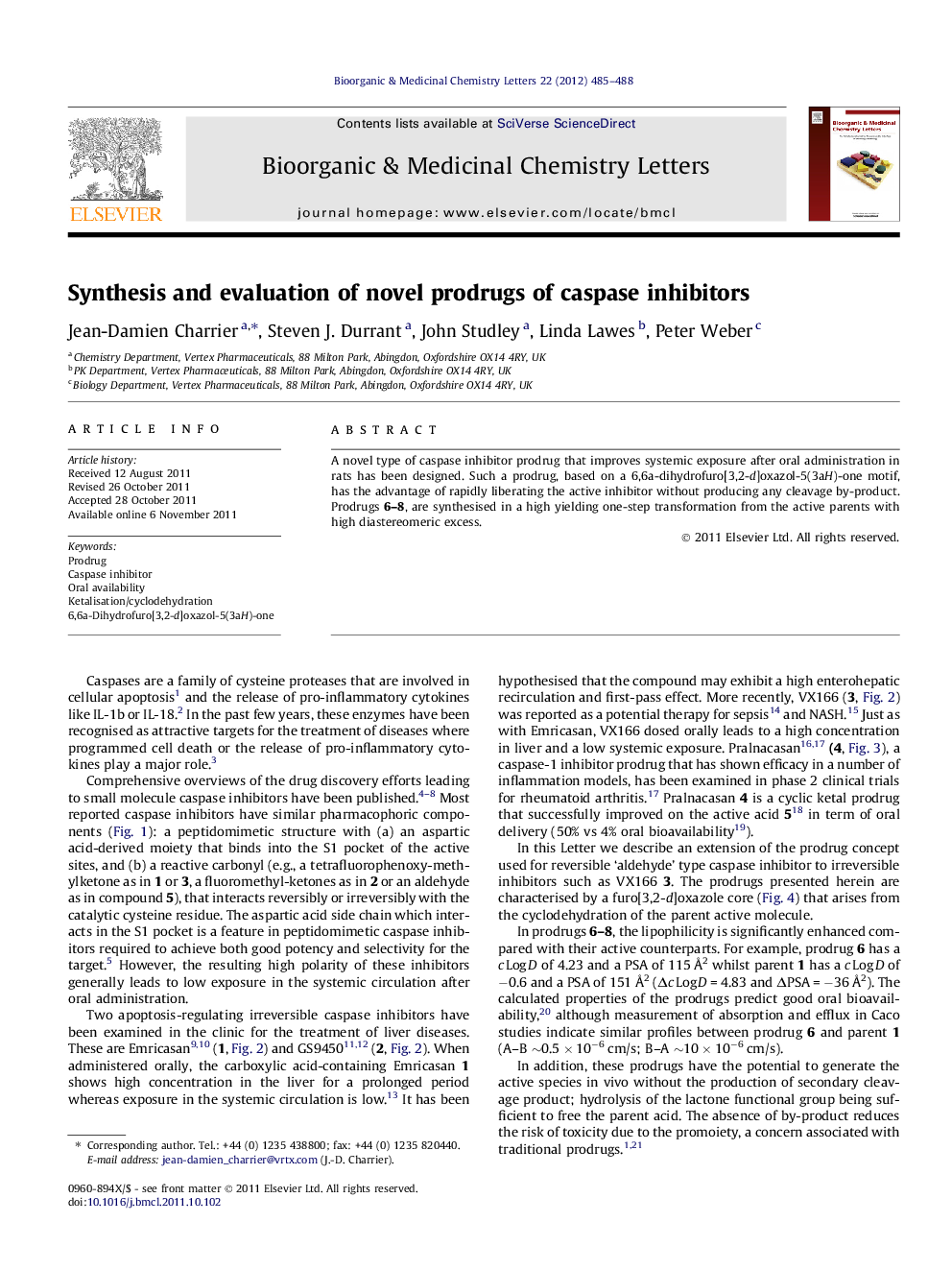 Synthesis and evaluation of novel prodrugs of caspase inhibitors