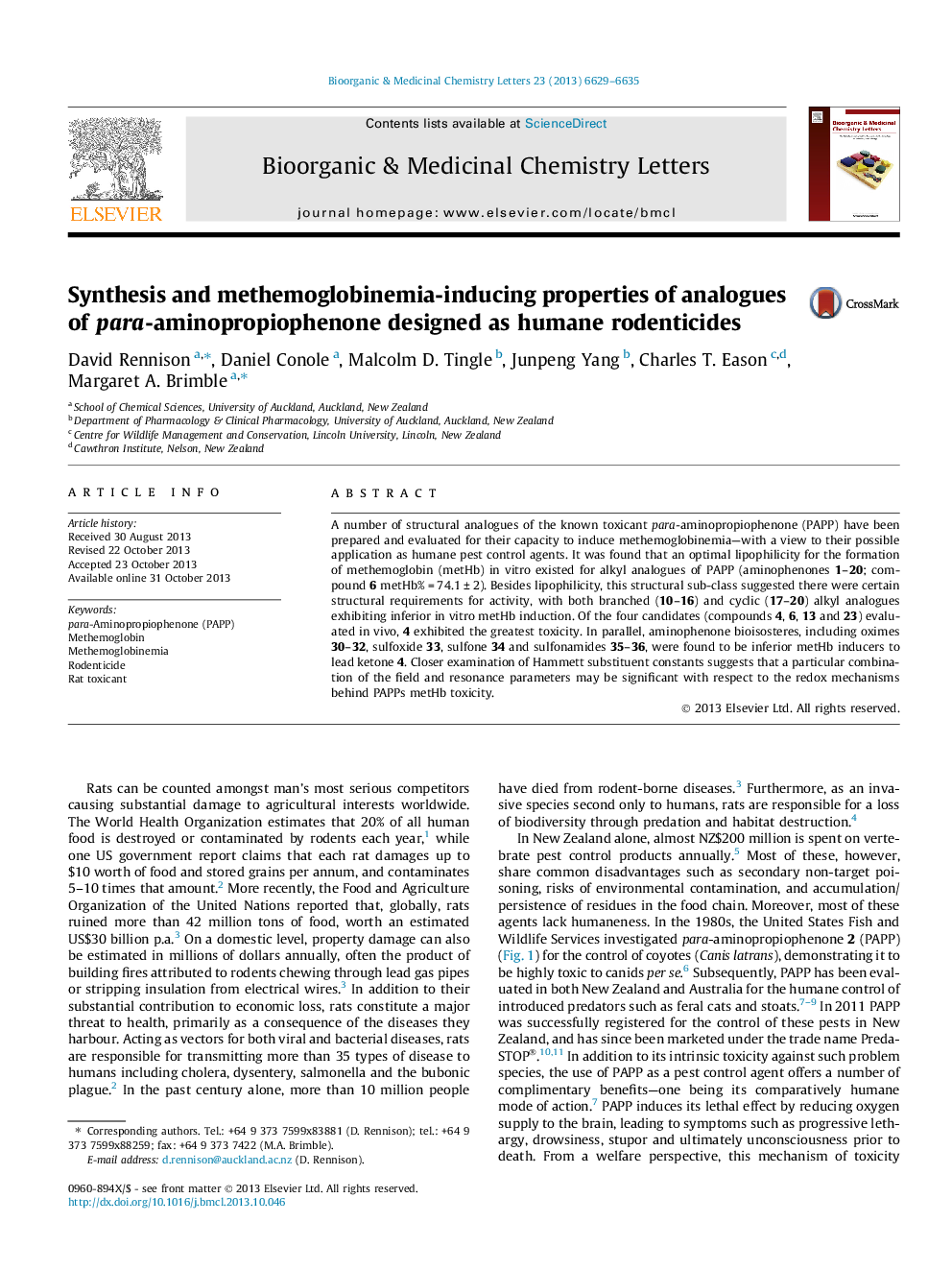 Synthesis and methemoglobinemia-inducing properties of analogues of para-aminopropiophenone designed as humane rodenticides