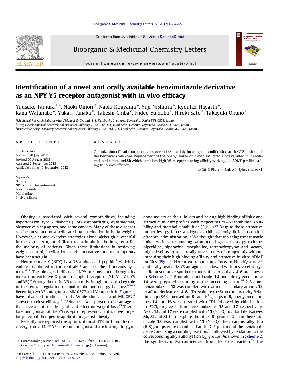 Identification of a novel and orally available benzimidazole derivative as an NPY Y5 receptor antagonist with in vivo efficacy