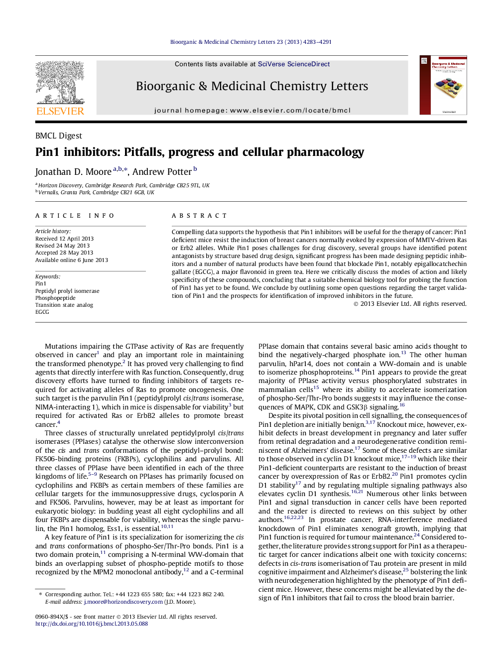 Pin1 inhibitors: Pitfalls, progress and cellular pharmacology