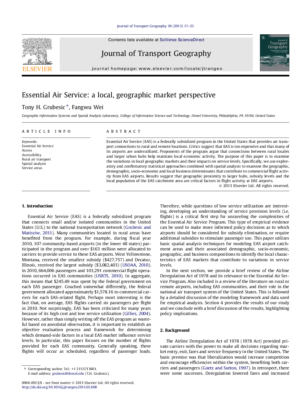 Essential Air Service: a local, geographic market perspective