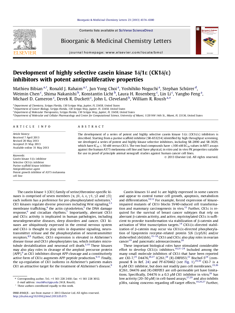 Development of highly selective casein kinase 1Î´/1Îµ (CK1Î´/Îµ) inhibitors with potent antiproliferative properties