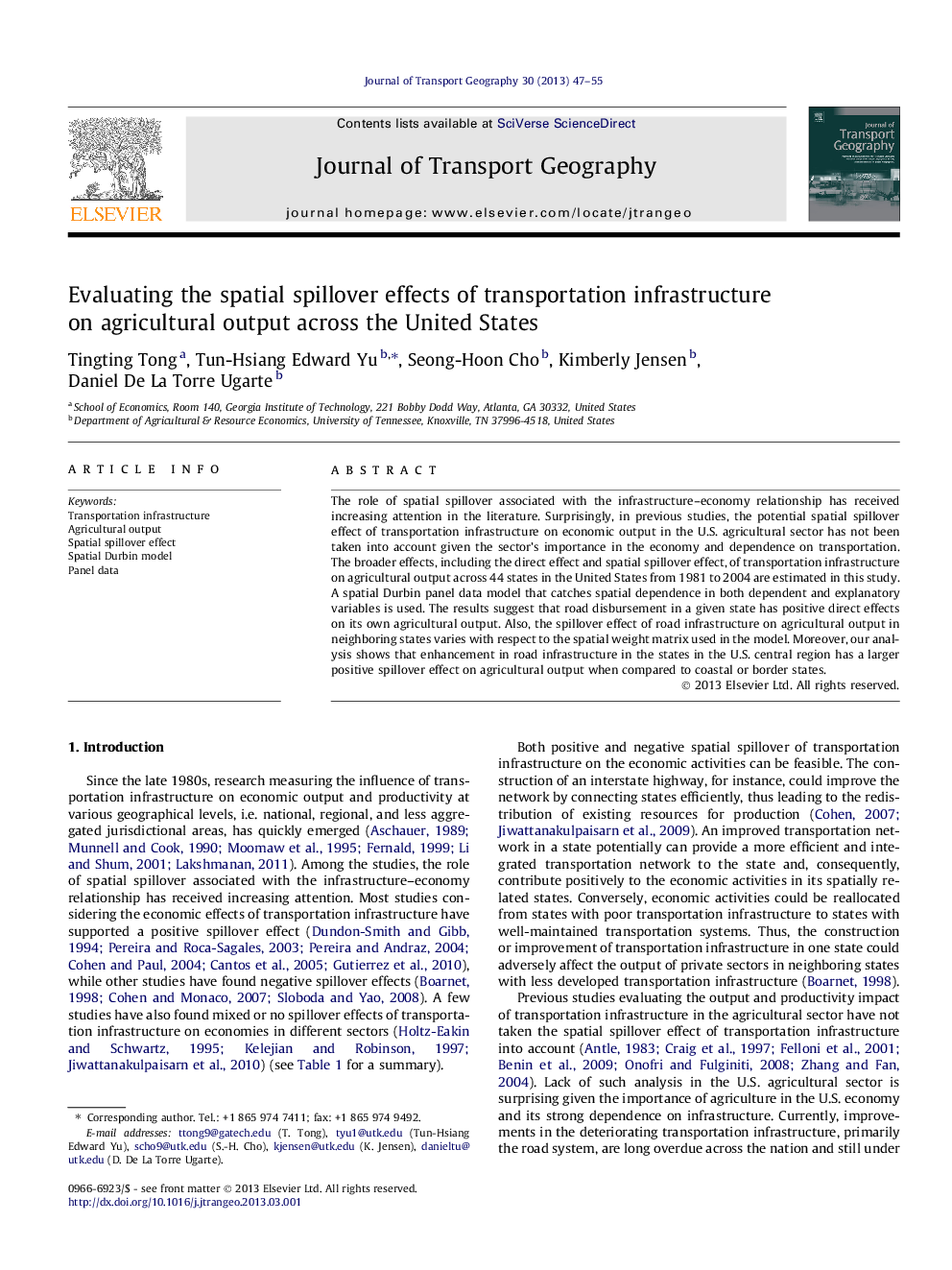 Evaluating the spatial spillover effects of transportation infrastructure on agricultural output across the United States