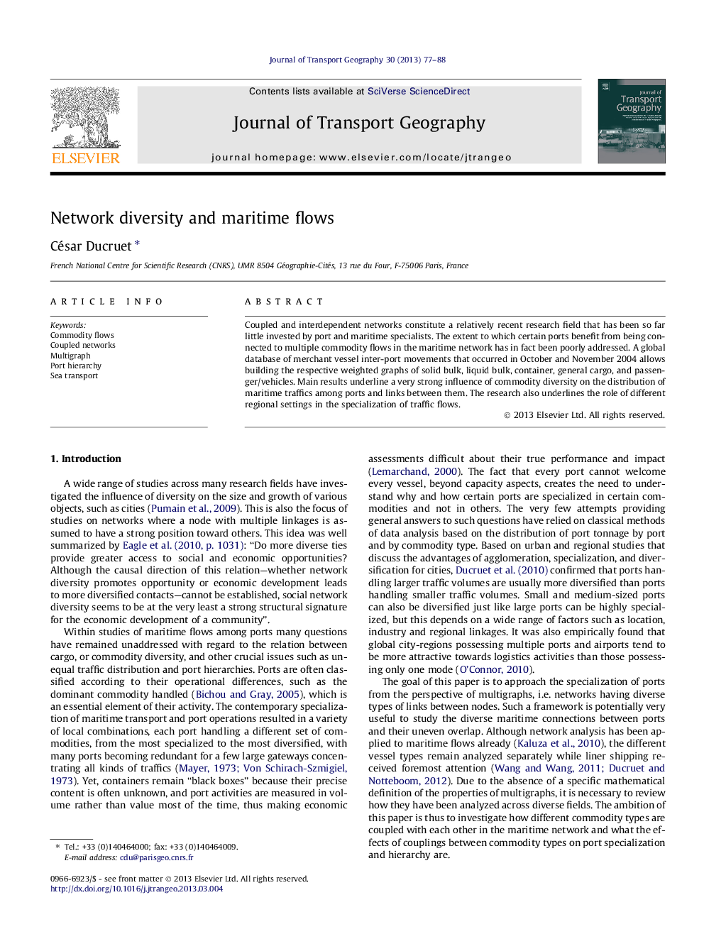 Network diversity and maritime flows