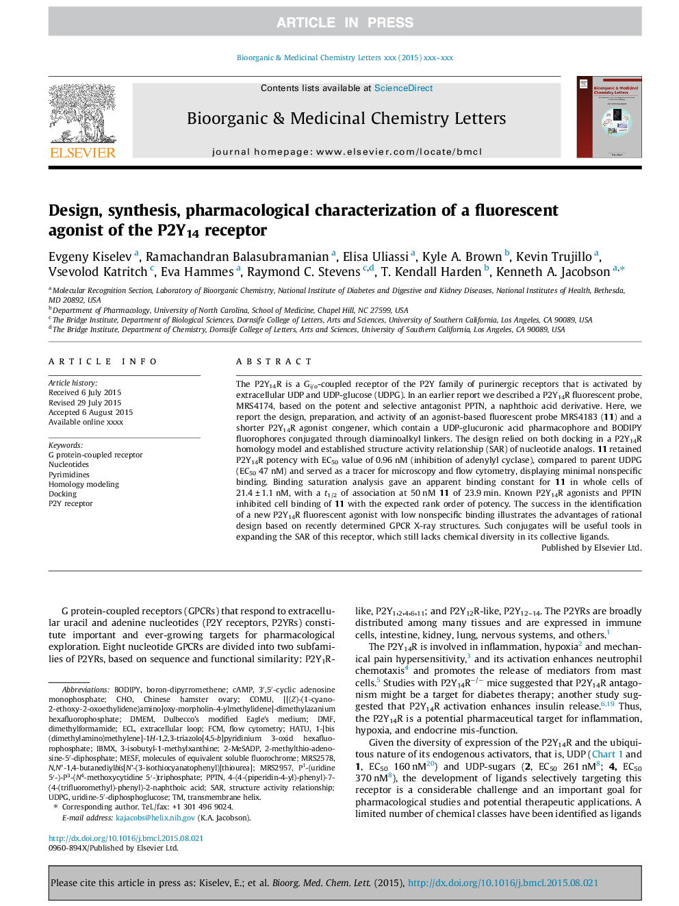 Design, synthesis, pharmacological characterization of a fluorescent agonist of the P2Y14 receptor