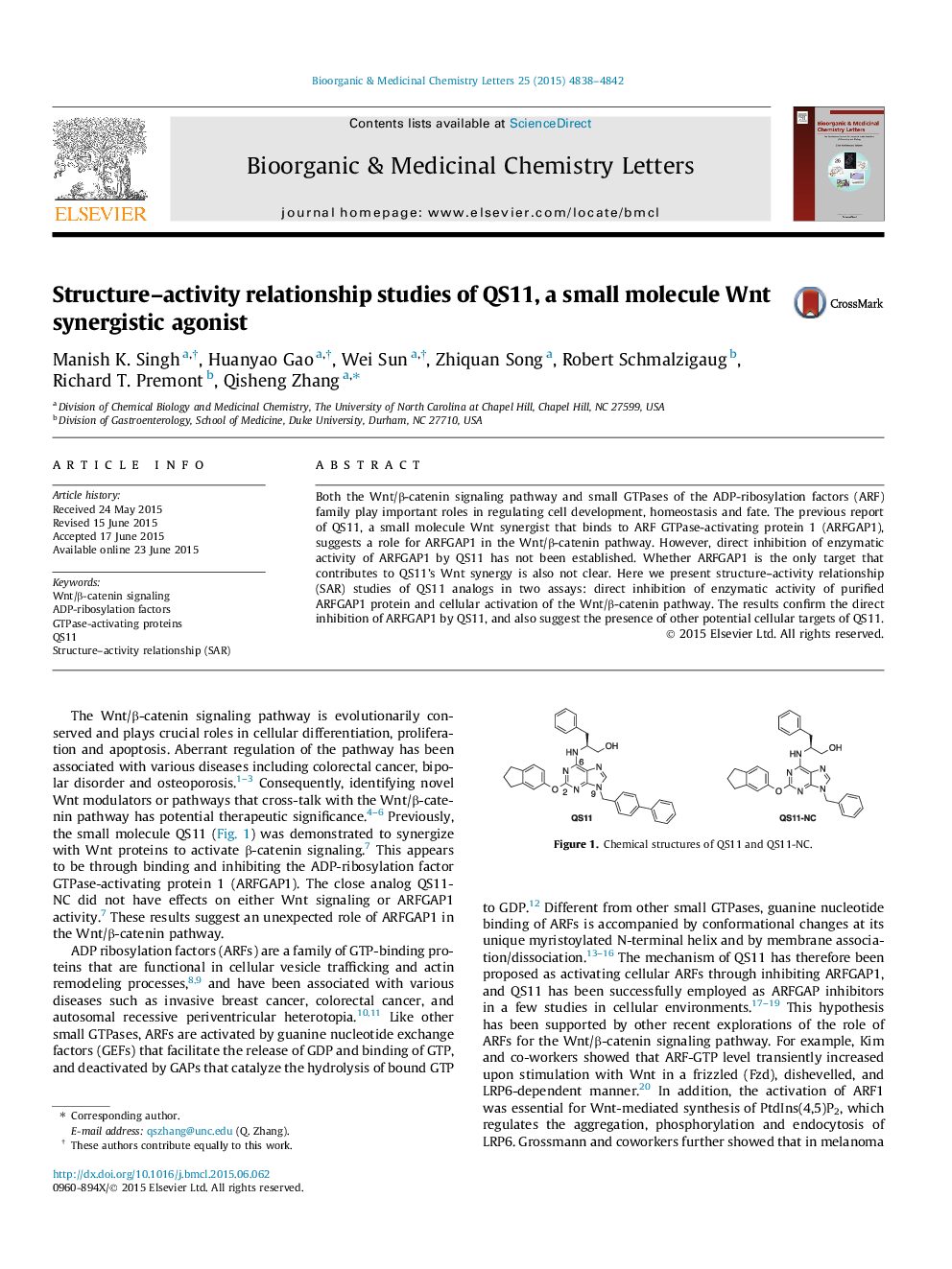 Structure-activity relationship studies of QS11, a small molecule Wnt synergistic agonist