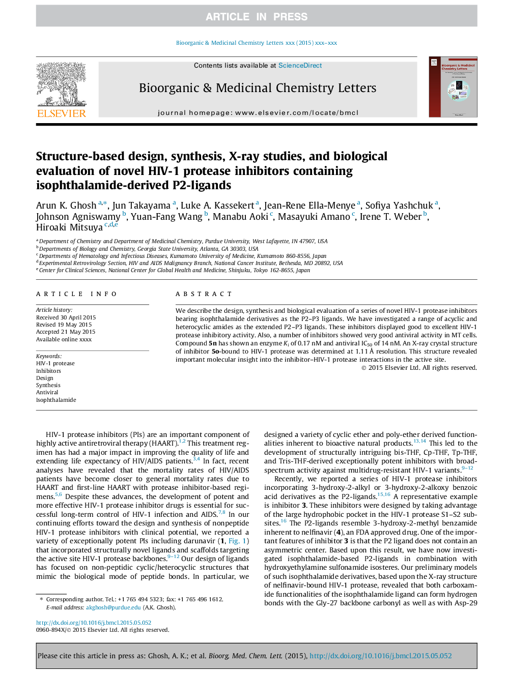 Structure-based design, synthesis, X-ray studies, and biological evaluation of novel HIV-1 protease inhibitors containing isophthalamide-derived P2-ligands