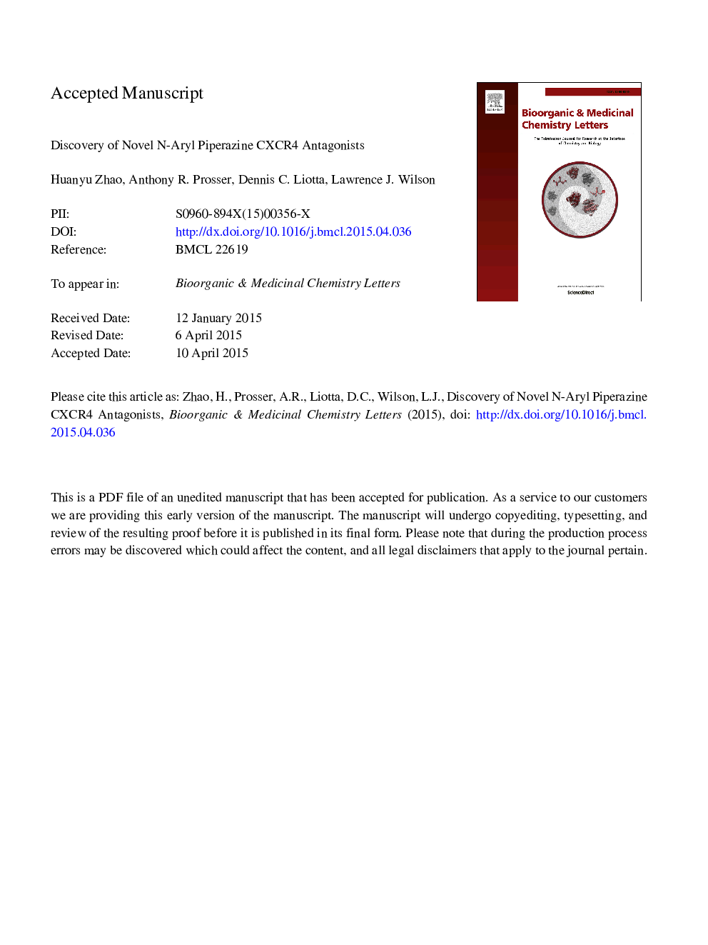 Discovery of novel N-aryl piperazine CXCR4 antagonists