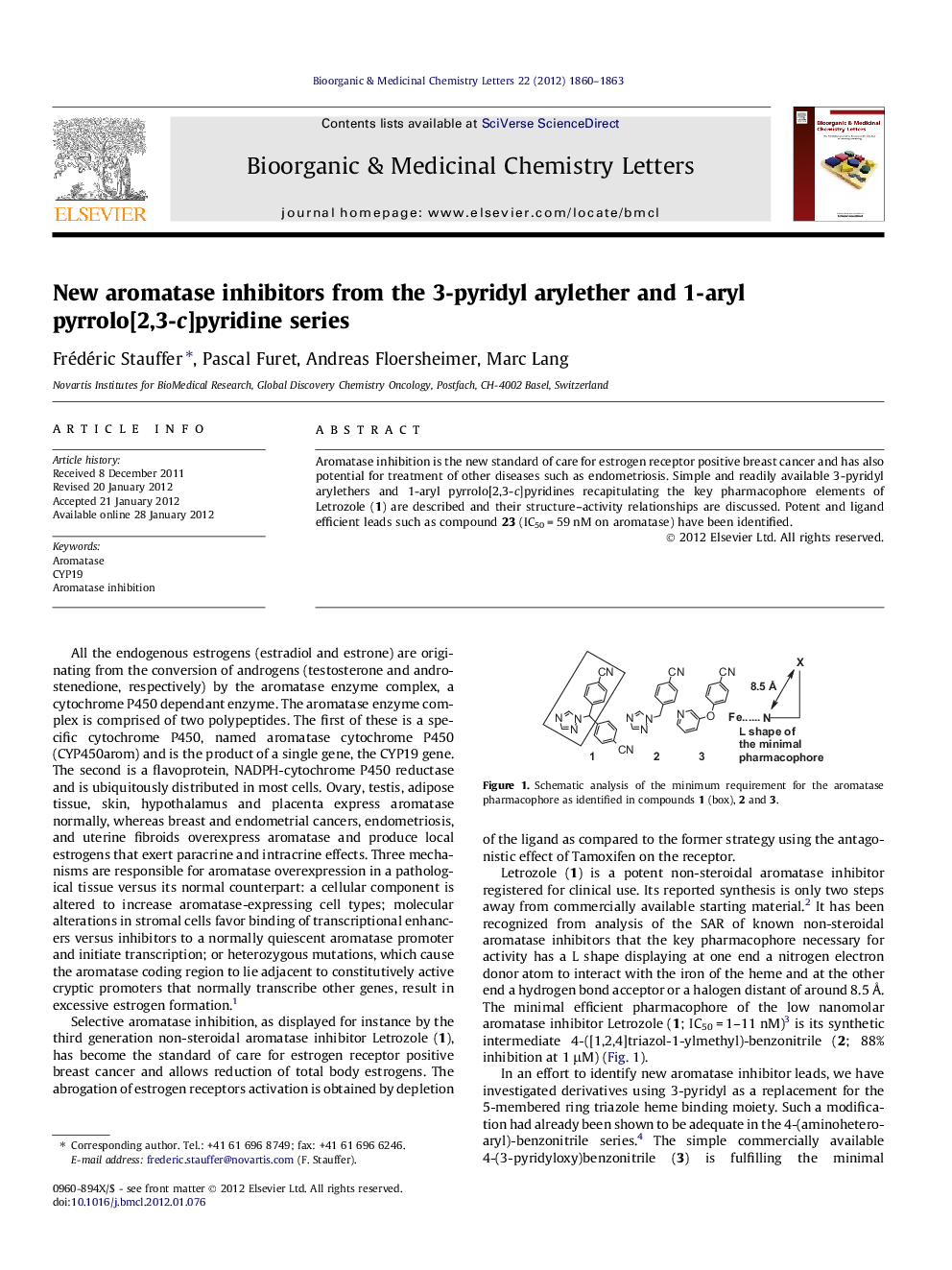 New aromatase inhibitors from the 3-pyridyl arylether and 1-aryl pyrrolo[2,3-c]pyridine series