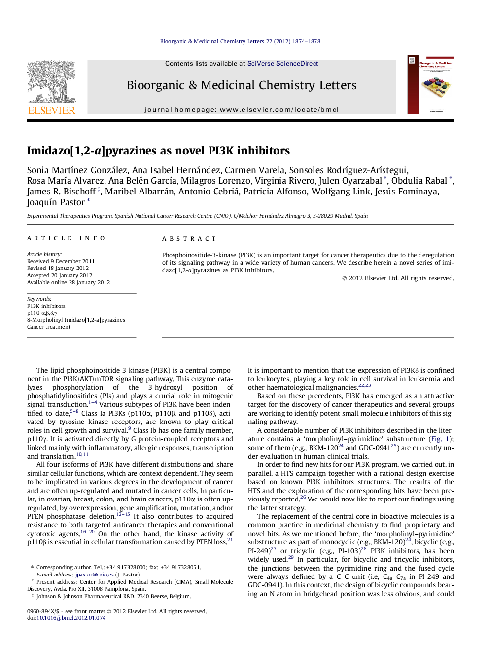 Imidazo[1,2-a]pyrazines as novel PI3K inhibitors