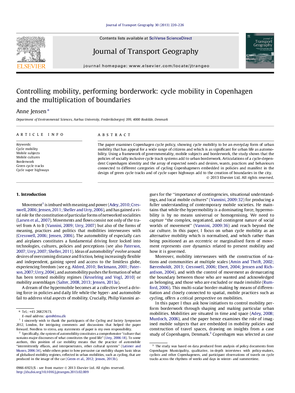 Controlling mobility, performing borderwork: cycle mobility in Copenhagen and the multiplication of boundaries