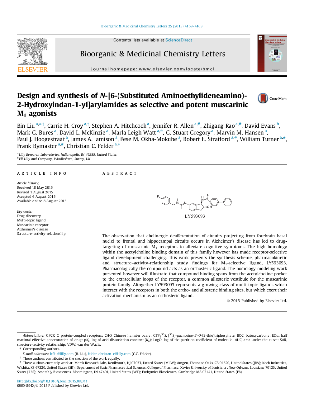 Design and synthesis of N-[6-(Substituted Aminoethylideneamino)-2-Hydroxyindan-1-yl]arylamides as selective and potent muscarinic M1 agonists