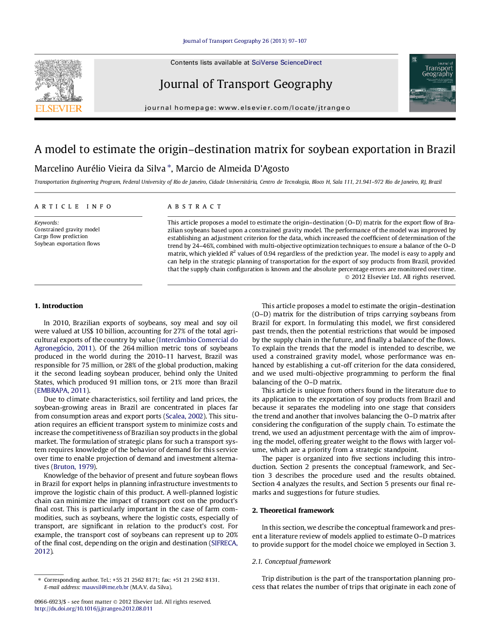 A model to estimate the origin–destination matrix for soybean exportation in Brazil