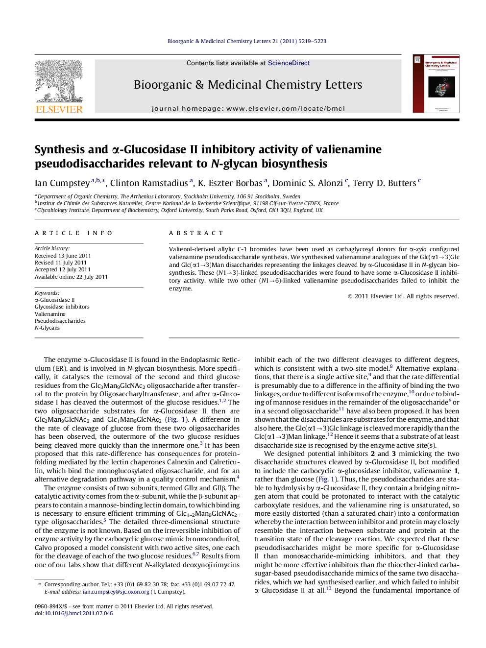 Synthesis and Î±-Glucosidase II inhibitory activity of valienamine pseudodisaccharides relevant to N-glycan biosynthesis