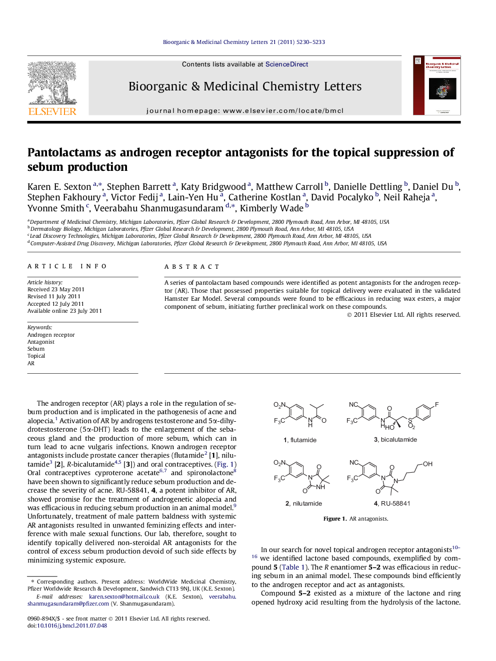 Pantolactams as androgen receptor antagonists for the topical suppression of sebum production