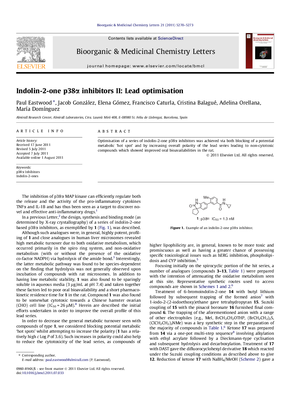 Indolin-2-one p38Î± inhibitors II: Lead optimisation