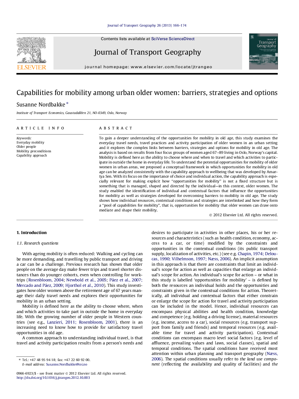 Capabilities for mobility among urban older women: barriers, strategies and options