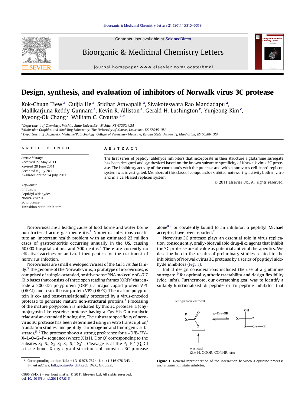 عکس صفحه اول مقاله: Design, synthesis, and evaluation of inhibitors of Norwalk virus 3C protease Design, synthesis, and evaluation of inhibitors of Norwalk virus 3C protease