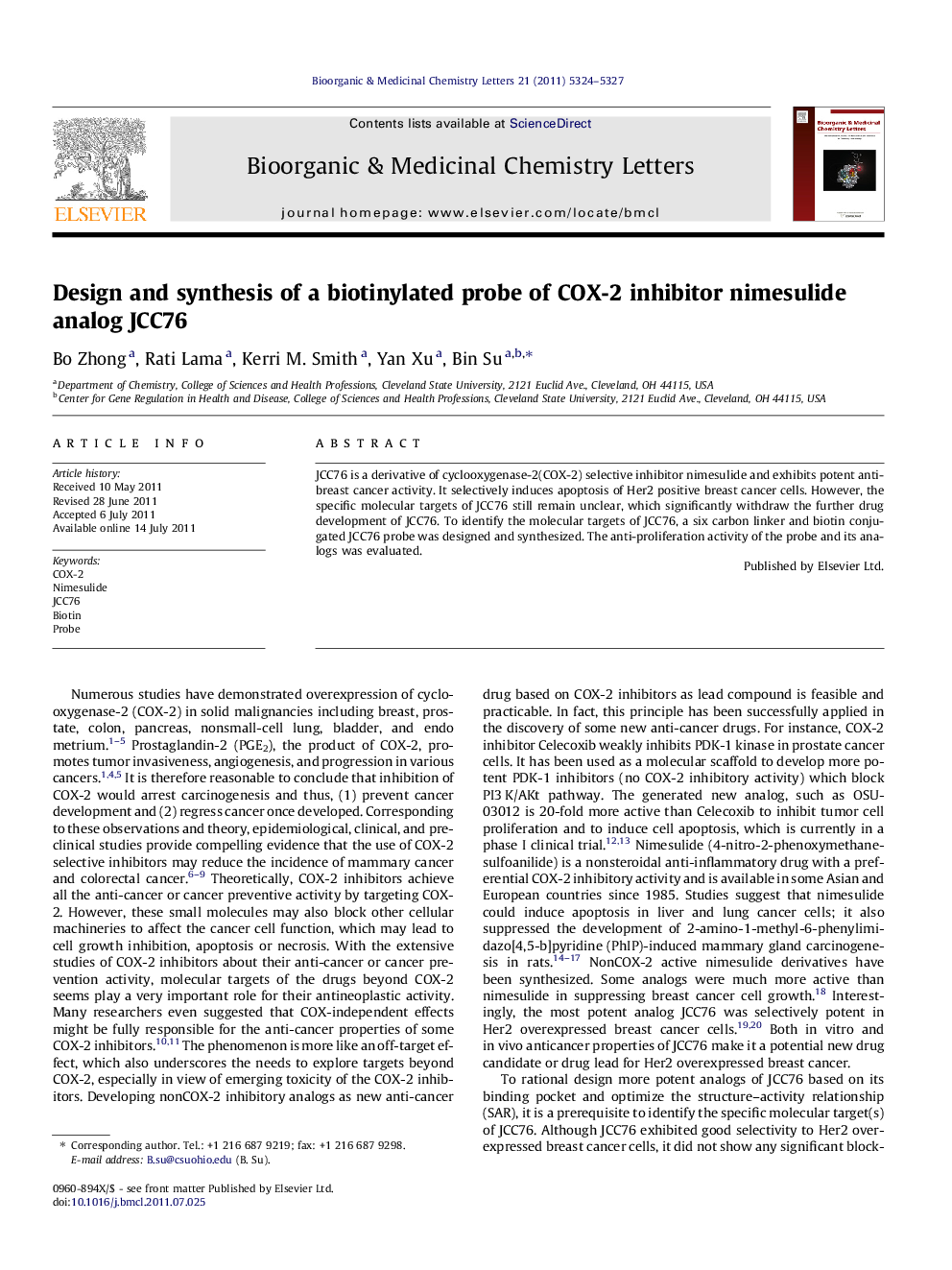 Design and synthesis of a biotinylated probe of COX-2 inhibitor nimesulide analog JCC76