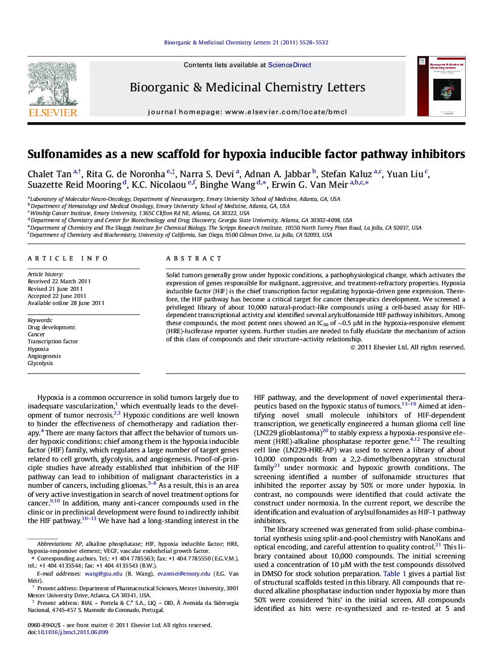 Sulfonamides as a new scaffold for hypoxia inducible factor pathway inhibitors