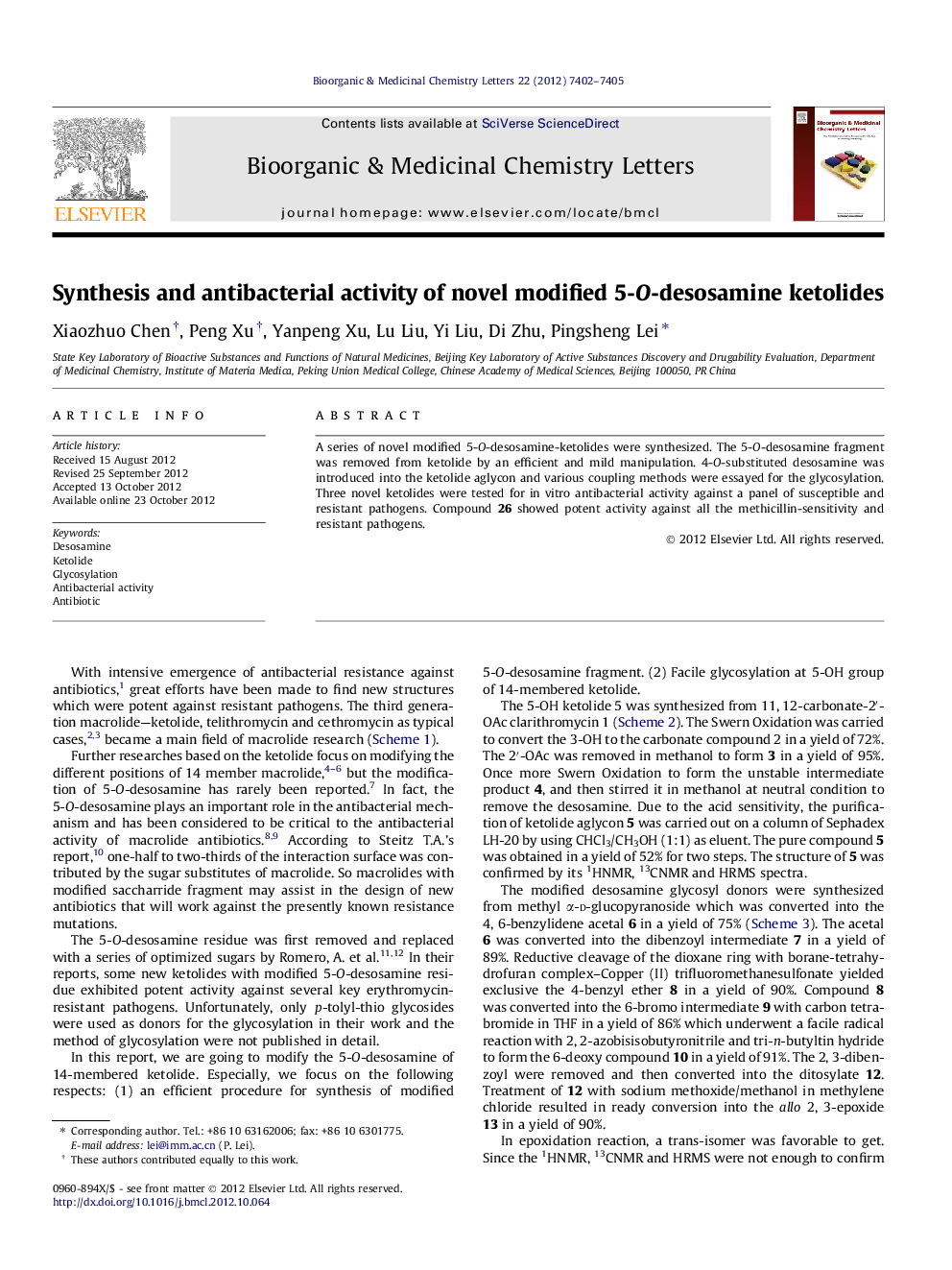 Synthesis and antibacterial activity of novel modified 5-O-desosamine ketolides