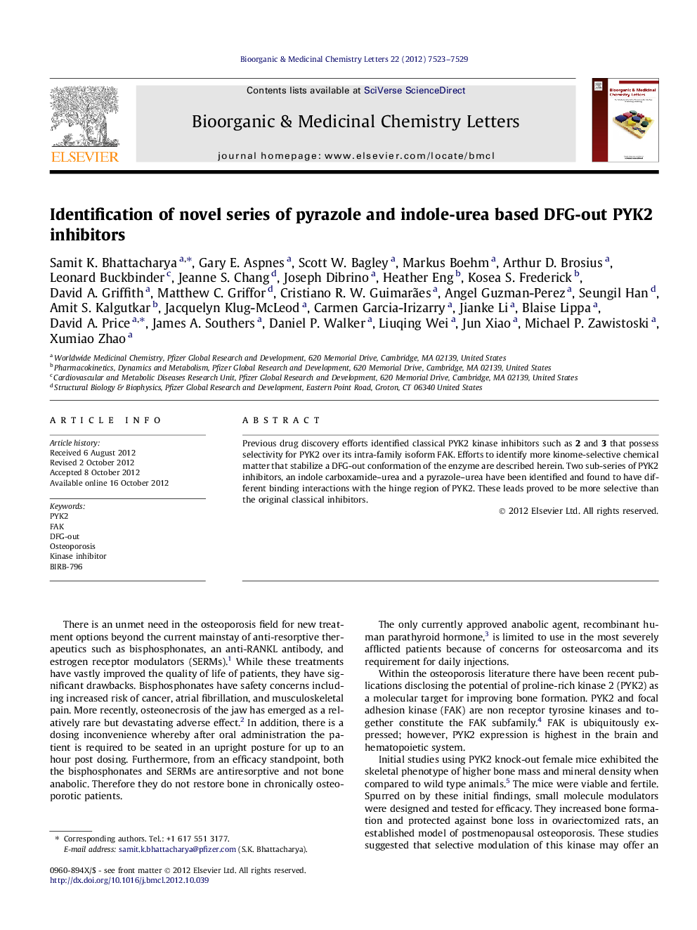Identification of novel series of pyrazole and indole-urea based DFG-out PYK2 inhibitors