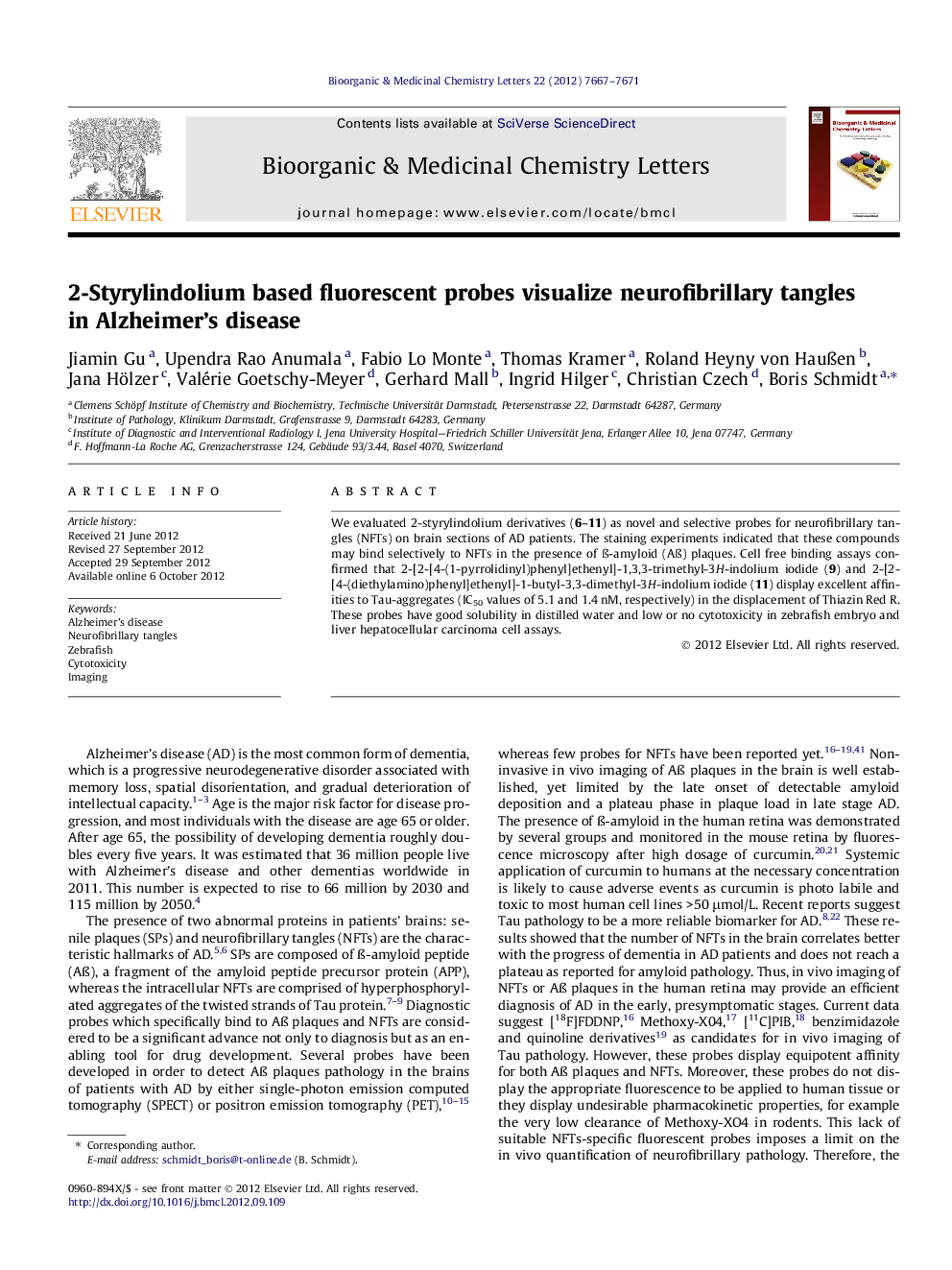 2-Styrylindolium based fluorescent probes visualize neurofibrillary tangles in Alzheimer's disease