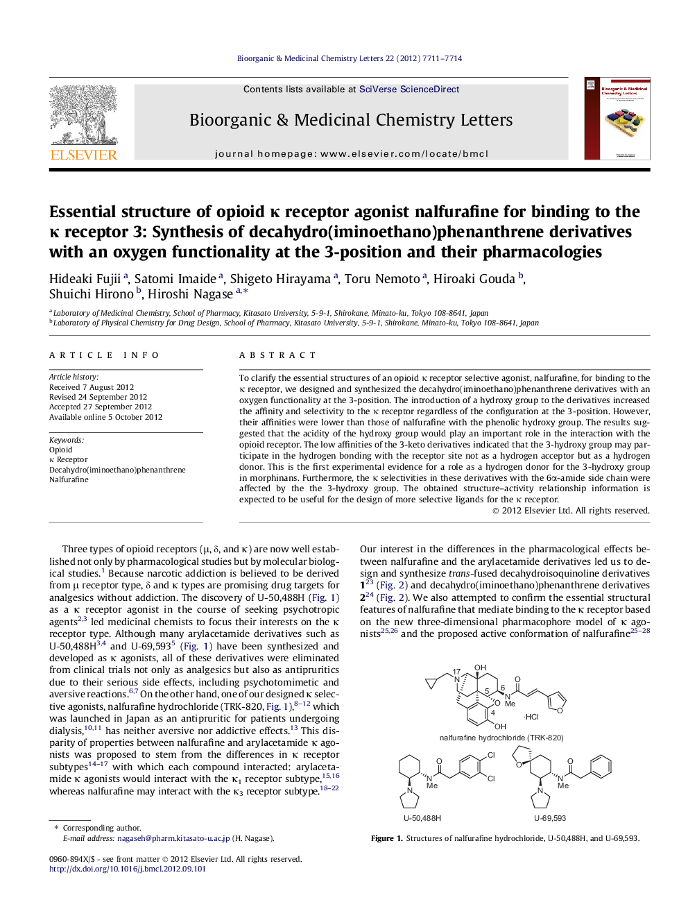 Essential structure of opioid Îº receptor agonist nalfurafine for binding to the Îº receptor 3: Synthesis of decahydro(iminoethano)phenanthrene derivatives with an oxygen functionality at the 3-position and their pharmacologies