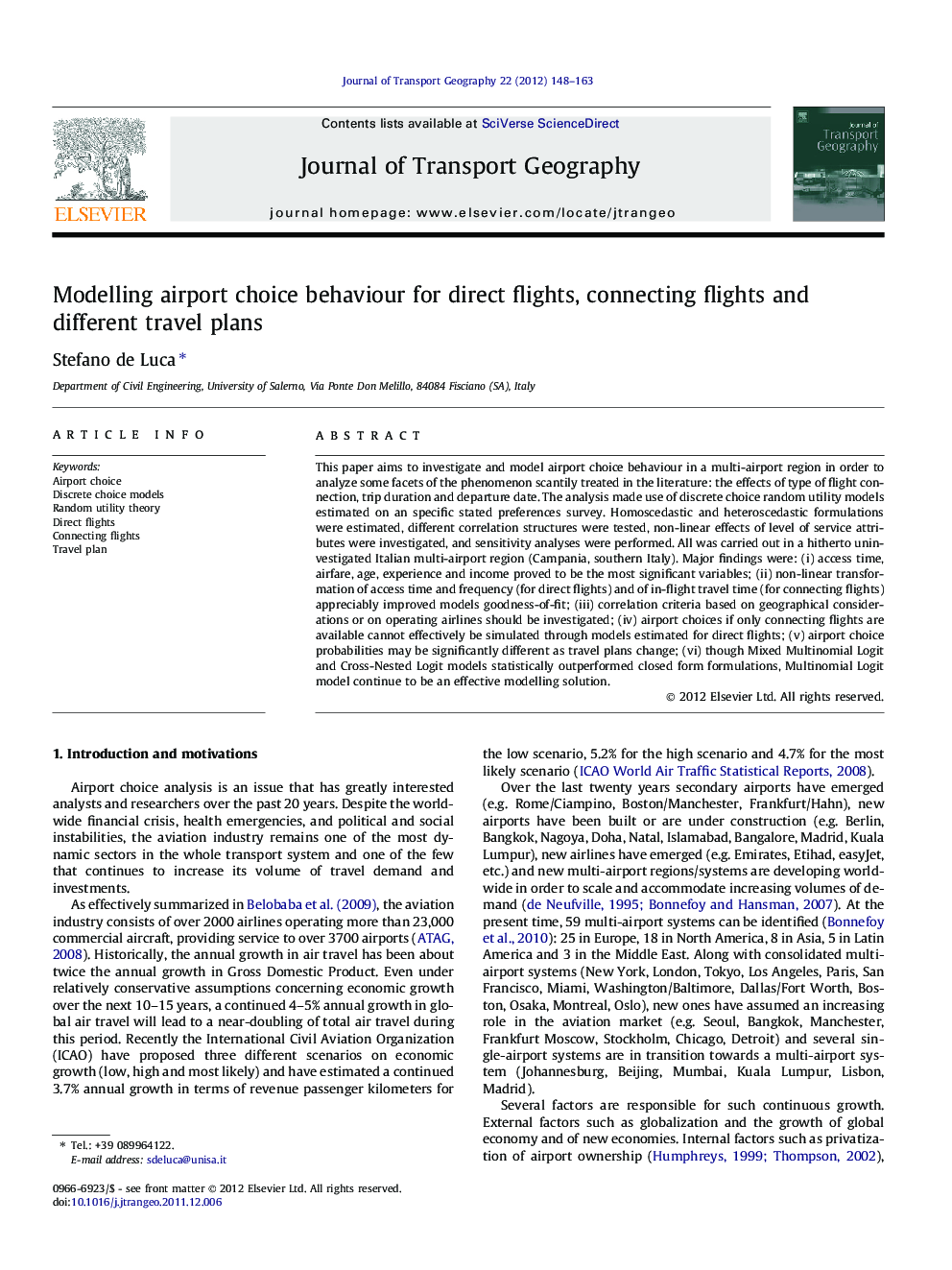 Modelling airport choice behaviour for direct flights, connecting flights and different travel plans