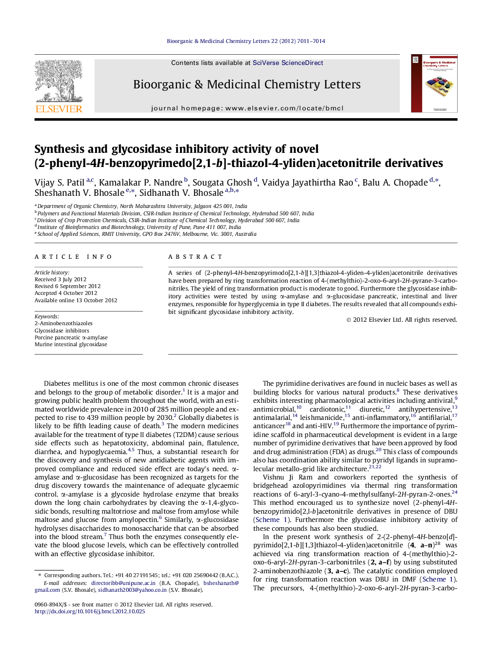 Synthesis and glycosidase inhibitory activity of novel (2-phenyl-4H-benzopyrimedo[2,1-b]-thiazol-4-yliden)acetonitrile derivatives