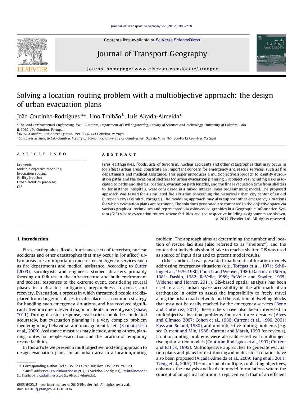 Solving a location-routing problem with a multiobjective approach: the design of urban evacuation plans
