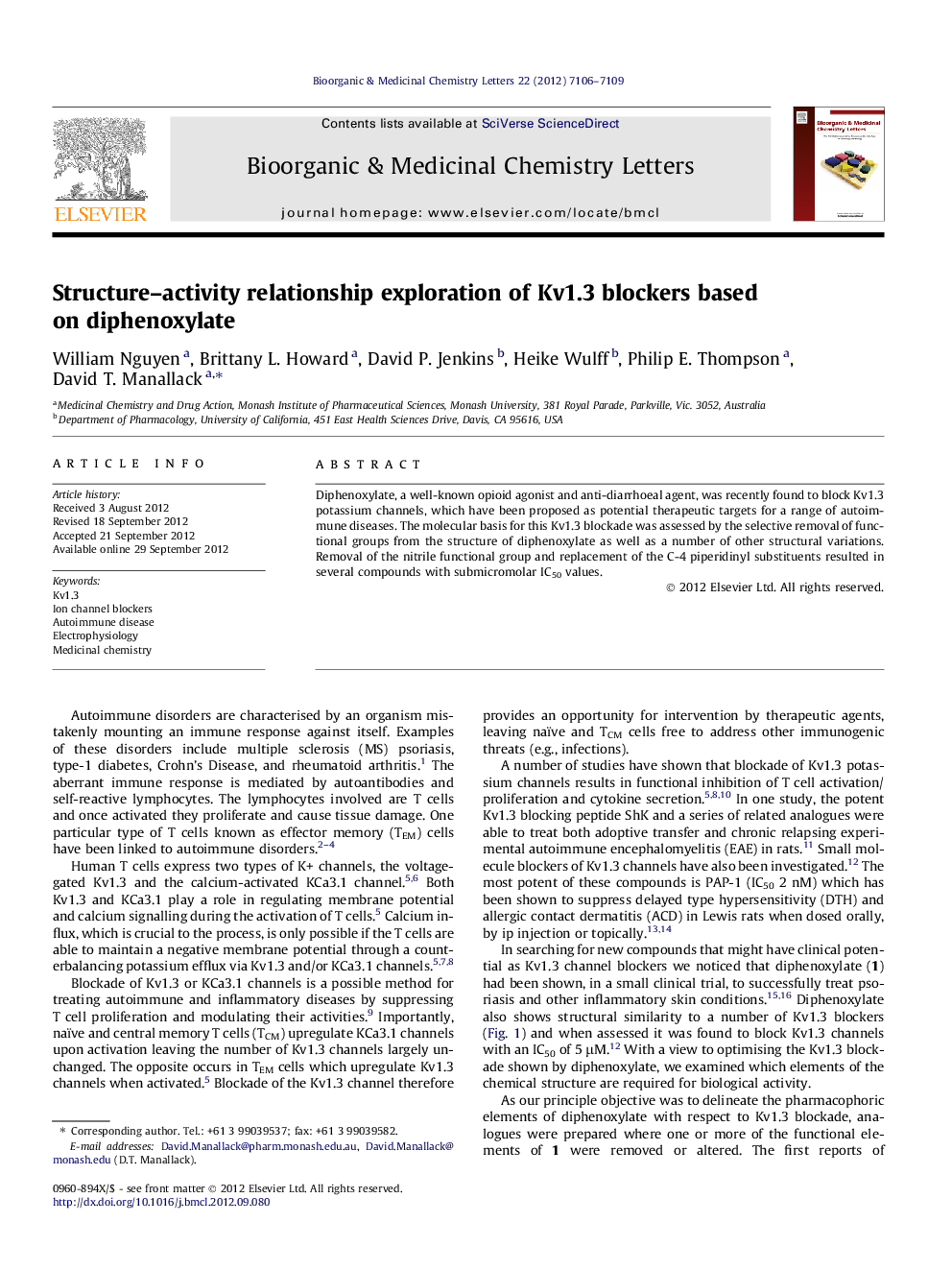 Structure-activity relationship exploration of Kv1.3 blockers based on diphenoxylate